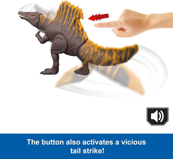 Jurassic World Rebirth Dinosaur Toy, Tail Thrasher Spinosaurus Action Figure with 2 Attack Moves, Movie-Accurate & Posable, Digital Play
