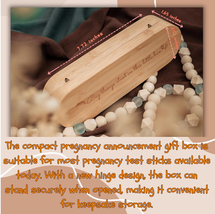 Pregnancy Annoucement,Pregnancy Test Keepsake Box, Baby Reveal to Husband, Surprise Announcement Gift, Bamboo Annoucement Gifts with Raffia, Baby Annoucement Gifts Box
