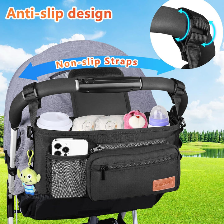 Universal Stroller Organizer with Cup Holder: Baby Travel Essential, Stroller Caddy with Shoulder Strap, Stroller Accessories Fit Uppababy, Baby Jogger Doona, Nuna, Britax, BOB Stroller