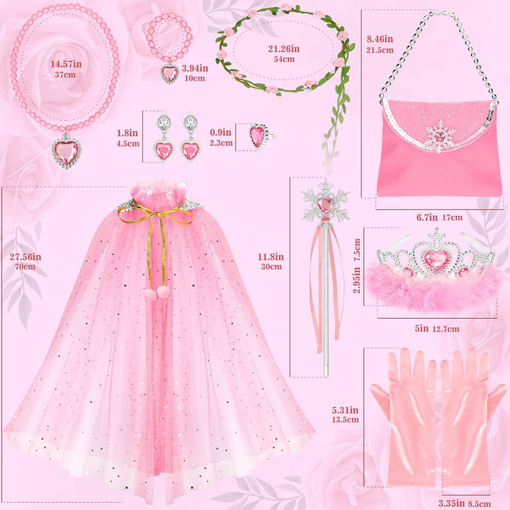 Princess Cape Set,12Pcs Princess Dress up Clothes for Little Girl, Princess Dresses for Girl 3-8 Years Birthday Gift