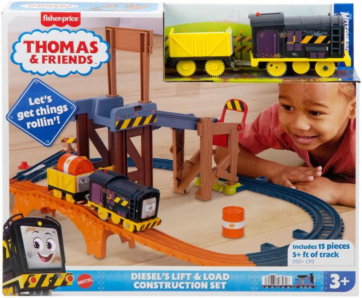 Motorized Toy Train Set Diesel’S Lift & Load Construction with Track & Cargo for Preschool Kids Ages 3+ Years
