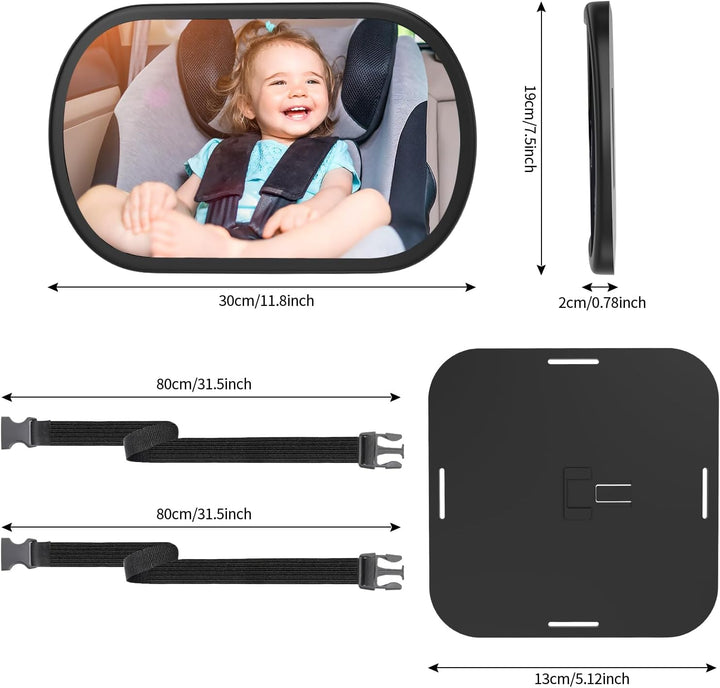Baby Car Mirror, Safety Car Seat Mirror for Rear Facing Infant, Clear Wide View, 360°Rotation, Easily Observe the Baby Move, Secure, Shatterproof, Crash Tested and Certified (Black)