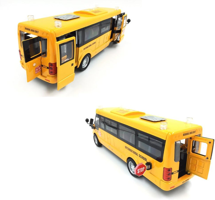 9" Pull Back School Bus,Light up & Sounds Die-Cast Metal Toy Vehicles with Bright Yellow and Openable Doors