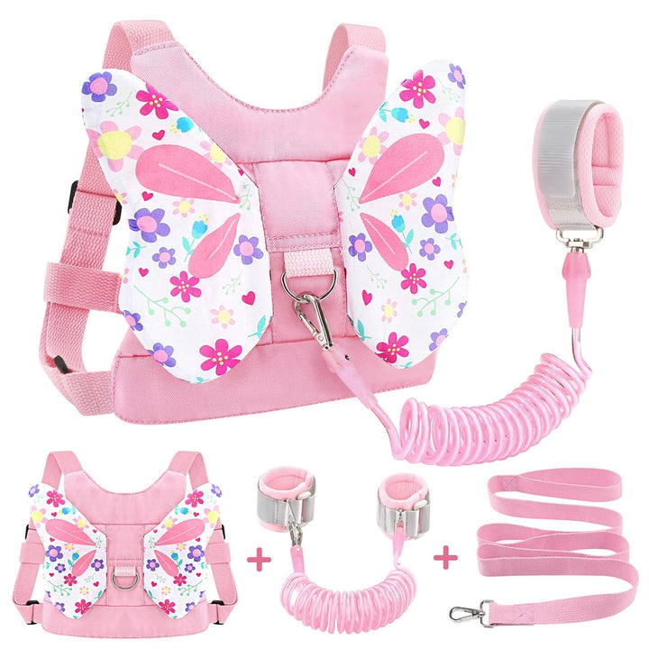 3 in 1 Toddler Harness Leashes + anti Lost Wrist Link, Kids Harness Children Leash for Girls, Child anti Lost Leash Baby Cute Harness Belt Strap Hold Kids Close While Walking