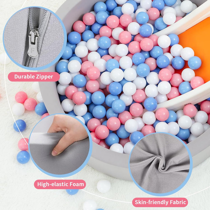 Foam Ball Pit for Toddlers, Large Baby Ball Pit for Babies with Soft Memory Sponge, Indoor Outdoor Baby Playpen, Kids Play Ball Pool, Gift Toys for Infants Boys and Girls (Gray, NO Balls)
