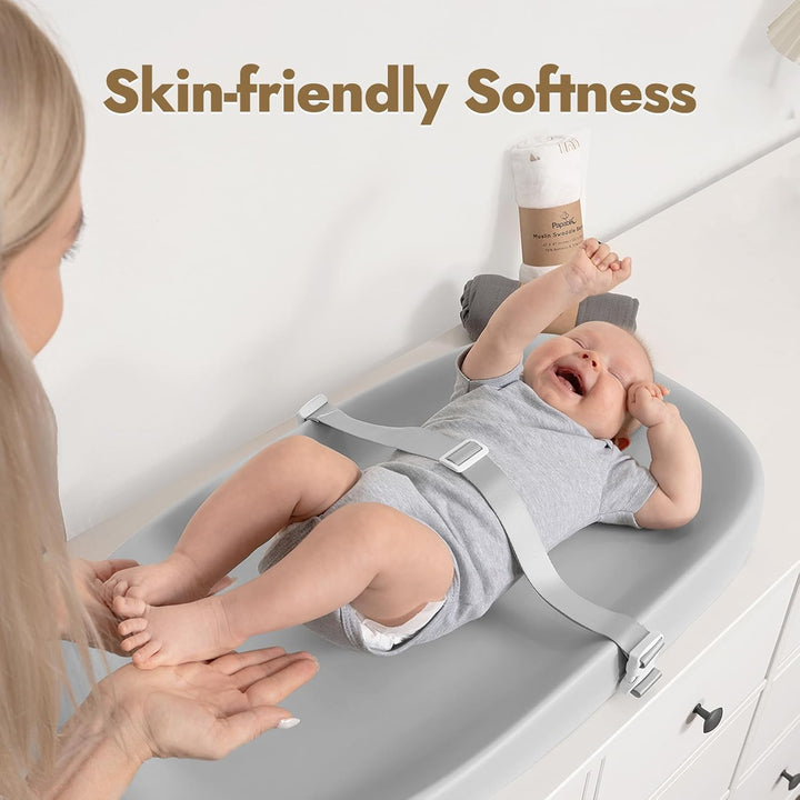 Wipeable Baby Changing Pad with Removable Safety Strap, Easy to Clean & Non-Slip Waterproof, Changing Pad for Dresser,Bed
