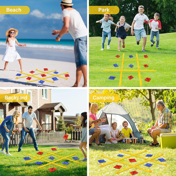 Giant Tic Tac Toe Outdoor Games for Kids Adults Family, Portable Tic Tac Toe Bean Bag Toss with 10Pcs Bean Bag, Large Outdoor Lawn Backyard Games Carnival Field Day Game