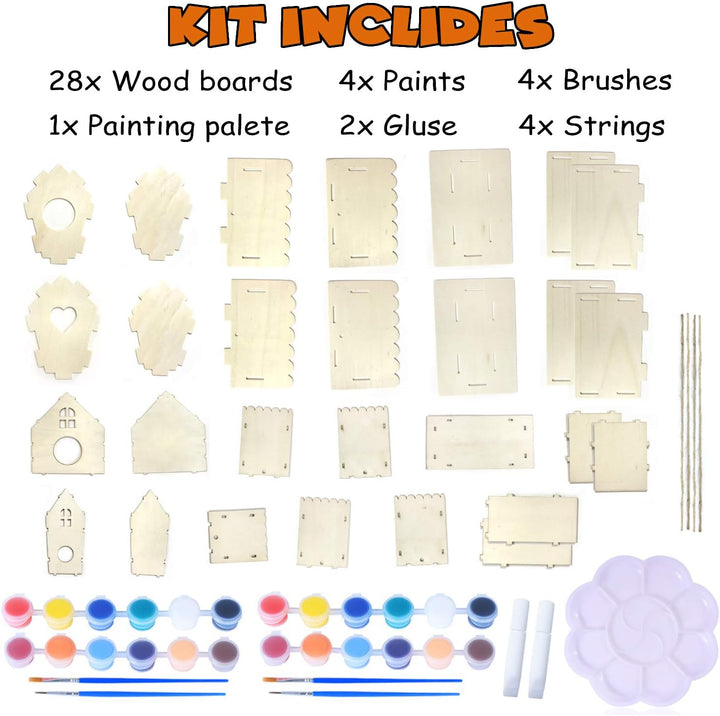 4 Pack Bird House Crafts for Kids Ages 5-8 8-12, Buildable DIY Birdhouse Kit for Children to Build, 3+ Summer Arts and Craft Projects with Paint, Boy Girl Gift Christmas