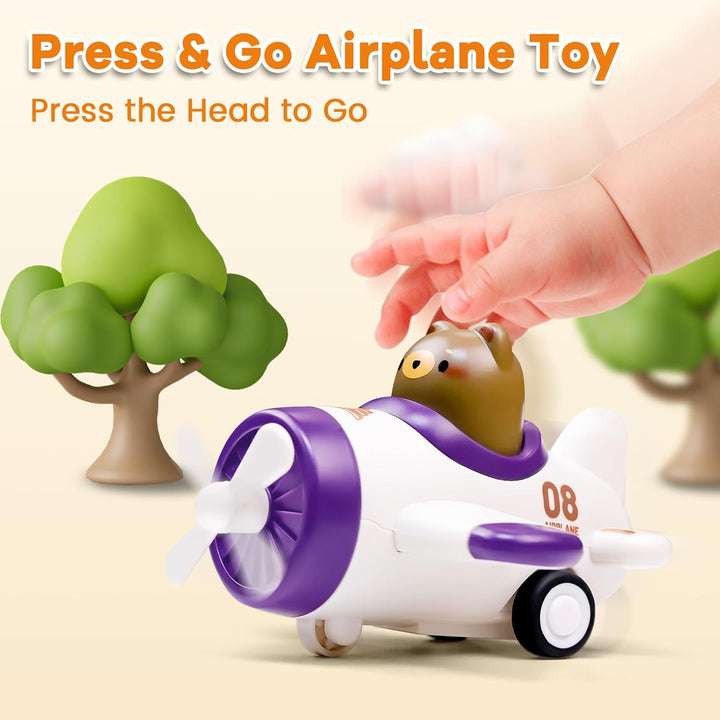 Press and Go Airplane Toys for Toddlers 1-3, Baby Animal Racing Cars Toys for 1 2 3 Years Old Boys Girls, Push Airplane Toys for 12-18 Months, 1St Christmas Birthday Gifts for 1-2 Years Old Boys