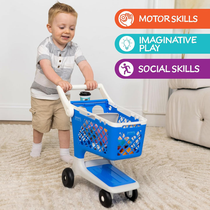 Let'S Go Shopping Pretend Scan & Sort Shopping Cart, Sturdy Plastic, Includes Pretend Food, Blue Shopping Cart for Kids Age 2+