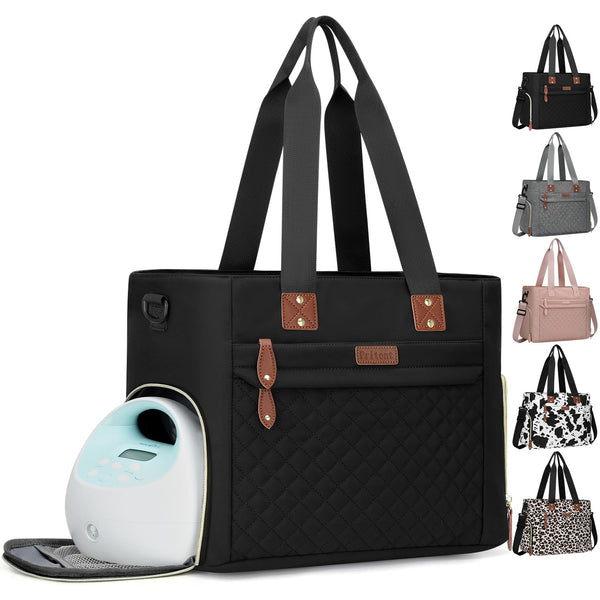 Diaper Bag Tote for Working Mom, Large Travel Diaper Tote for Mom and Dad with 15 Inch Laptop Sleeve, Mommy Maternity Travel Baby Bag for Boys and Girls, Black