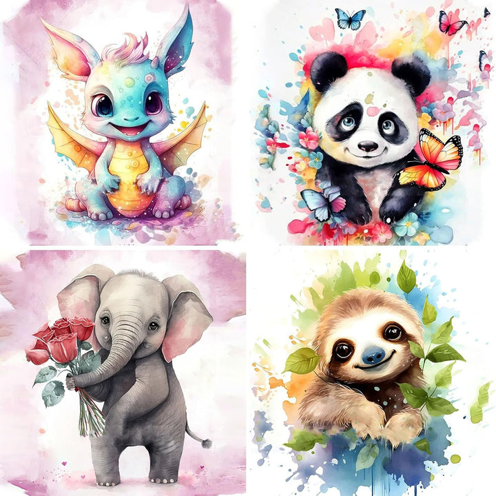 4 Pack Paint by Numbers for Kid Ages 4-8,Animals Paint by Number Kits for Kids, DIY Animal Oil Painting Suitable for Home Decoration (8X8Inch)
