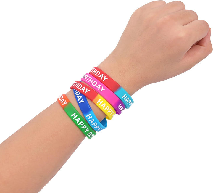 66 Pieces Birthday Rubber Bracelets(22 Styles),Colored Birthday Wristband for Birthday Party Favors,Stretch Birthday Rubber Wristbands for Birthday Party Supplies