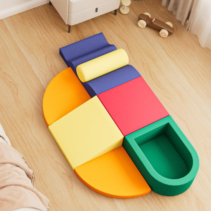 7 Piece Velvet Installation-Free Toddler Climbing Toys for Indoor Use, Foam Climbing Blocks for Toddlers 1-3, Soft Play Climbing Set