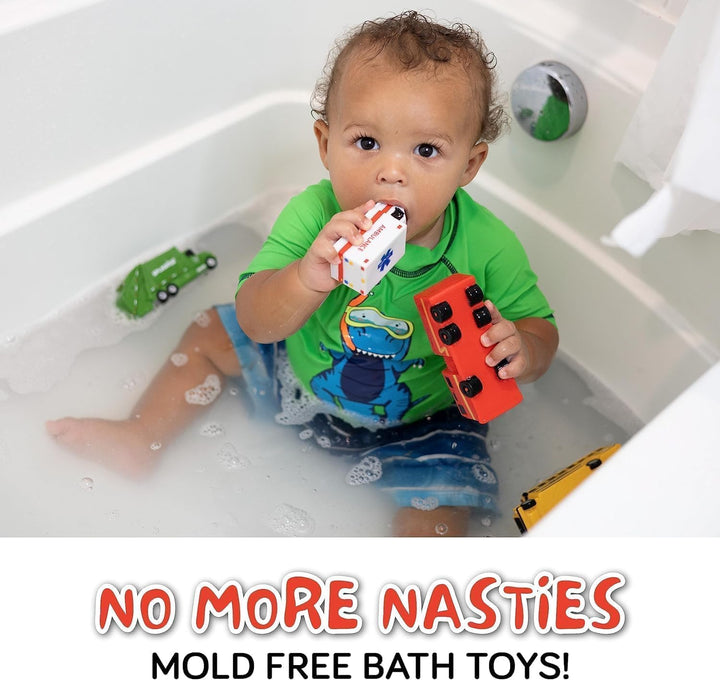 Mold Free 6 Cars Bath Toys for Kids | Toddler Bath Toys with No Hole for Water | Vehicles Set Ideal Size for Little Hands | Safe, Durable for Endless Tub Fun | Great for Boys & Girls Ages 0+
