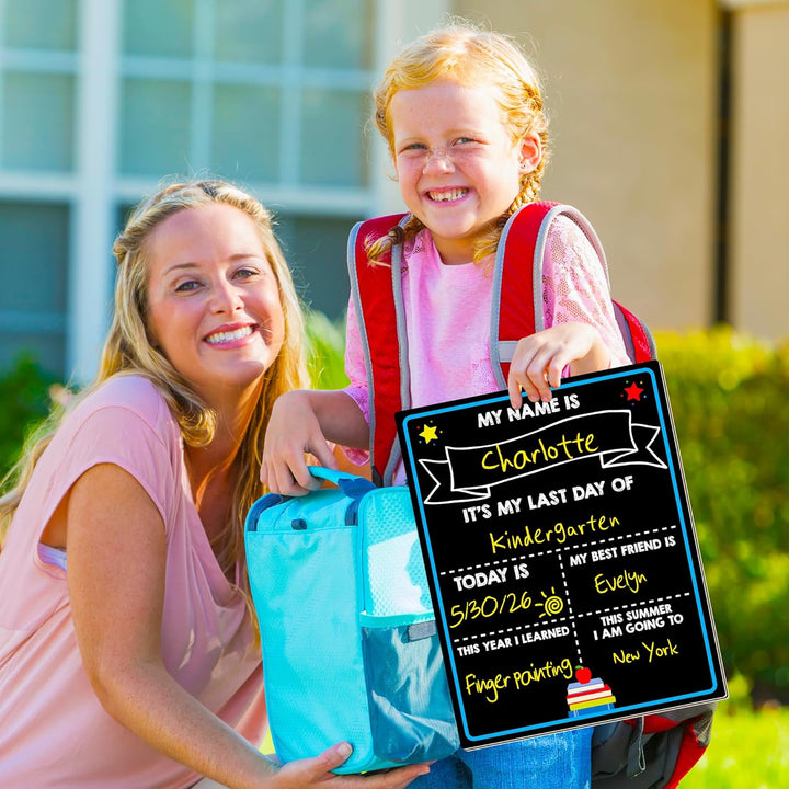 First Day of School Chalkboard, Reusable Back to School Sign, 14 X 11 in Beautiful Double Sized First Day of School Board, Paper Preschool Signs for Kids