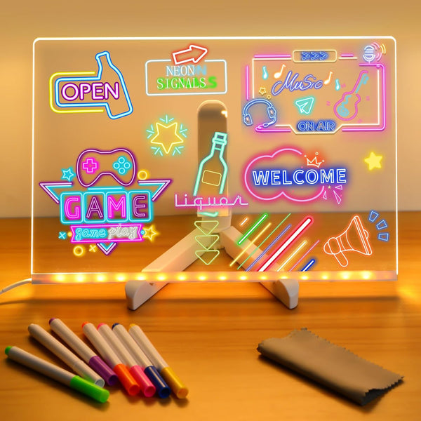 Led Note Board with Colors, Light up Acrylic Message Board, Glowing Acrylic Dry Erase Board with Light, Led Boards to Write On, Led Writing Board Led Drawing Board (Large 11.8 * 7.9 Inches)