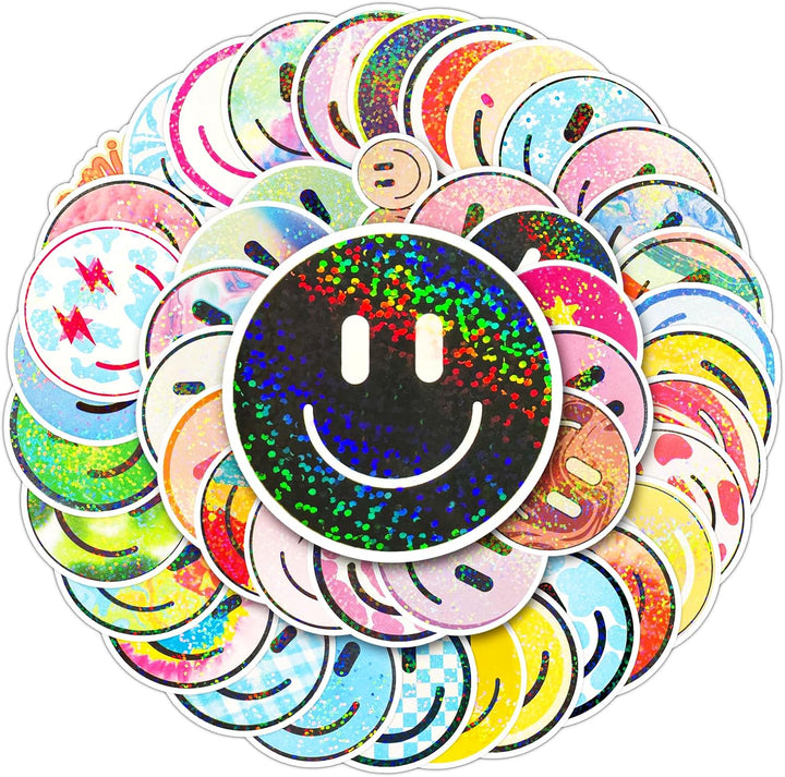 50PCS Smiling Stickers, Cute Water Bottle Stickers for Kids, for Teaching Rewards, Notebooks, Stationery, Luggage, Cartoon PVC Happy Stickers
