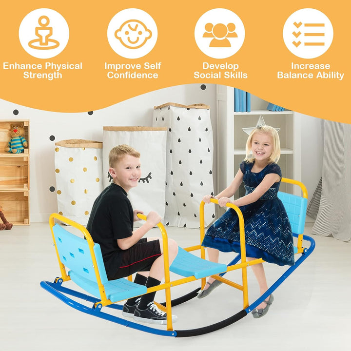 Kids Seesaw Teeter Totter, 3-Person Heavy Duty Metal Playground Equipment for Backyard, Indoor Outdoor Rocking Fun for Toddlers Boys Girls Age 3-8, Teeter Totter for Kids Outdoor(Blue)
