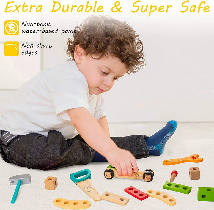 Tool Kit for Kids, 36-Piece Wooden Toddler Tools Set Includes Tool Box, Montessori Educational Stem Construction Toys for 2 3 4 5 6 Year Old Boys Girls, Best Birthday Gift for Kids
