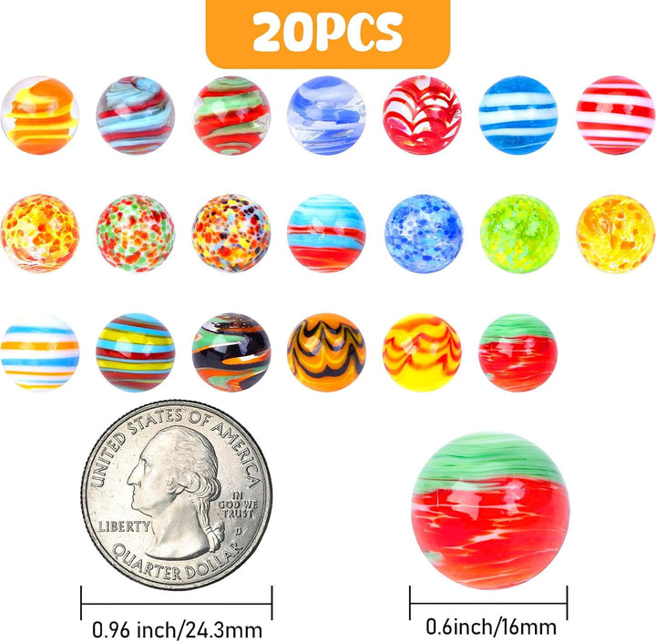20PCS Glass Marbles for Kids, 0.6 Inch Small Colorful Marbles Run Accessories, for Kids Game, Birthday Party Gifts, Parent-Child Games