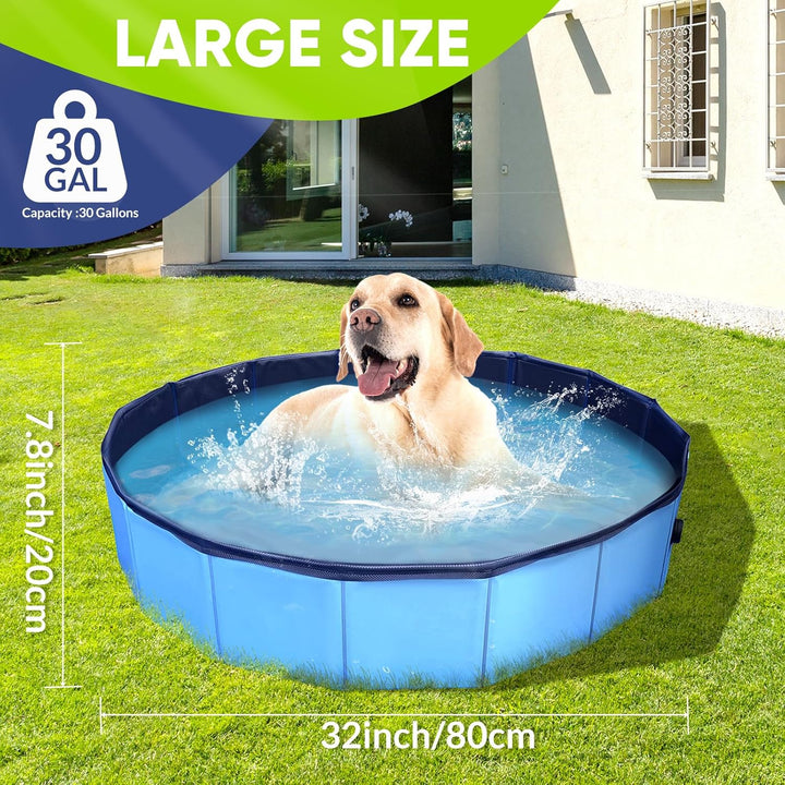 Dog Pool, Foldable Pet Swimming Pool with 6Mm High-Strength PP Board, Hard Plastic Collapsible Doggy Pools for Small Dogs Kitty Duck,Non-Slip Doggie Bathtub Quick to Set up and Drainage Hole(32X8In)