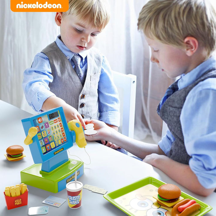 Spongebob Cash Register Play Set - Krusty Krab Cash Register - Includes Toy Cash Register and Realistic Play Food Items with Pretend Food and Play Money