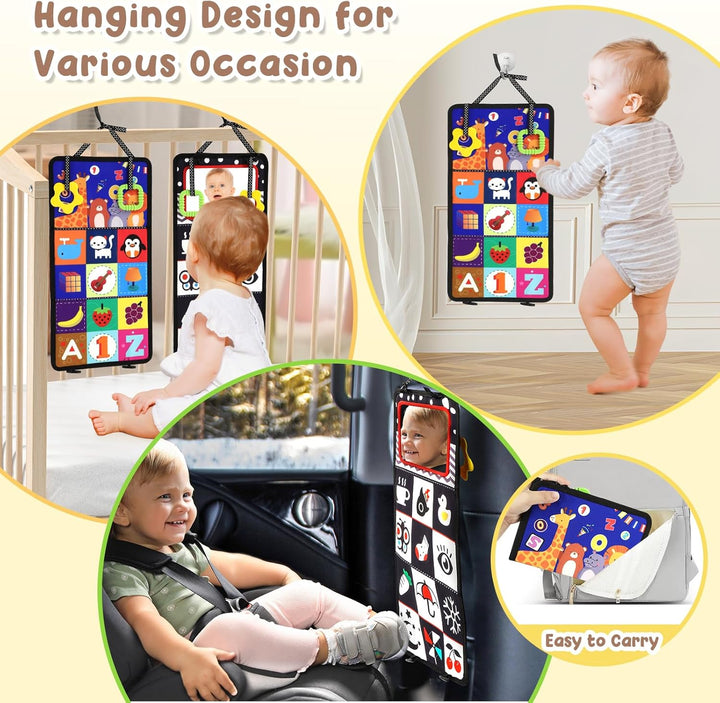 Tummy Time Toy - Black and White High Contrast Baby Toys for Newborn - Baby Visual Stimulation Mirror - Montessori Sensory Crinkle Toy for Infant 0-3-6-12 Months - Shower Gift for Boy Girl