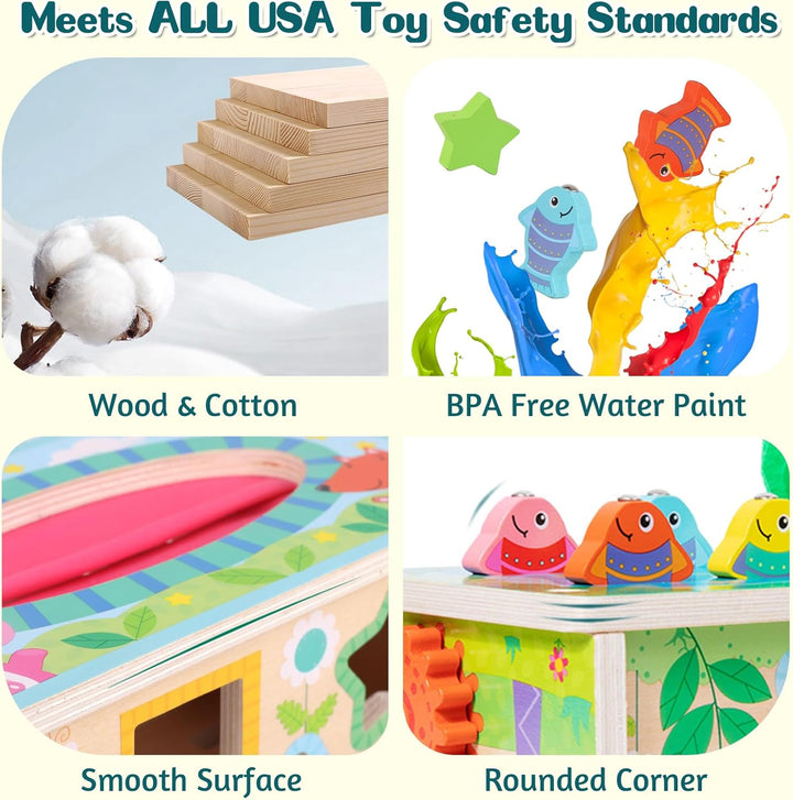 6-In-1 Montessori Tissue Box Toy for 6+ Months Baby, Wooden Activity Cube, Puzzles 12-18 Months, Perfect 1 Year Old Girl Boy Gifts, Sensory Toys for Toddlers 1-3, Baby 1St Birthday Gift