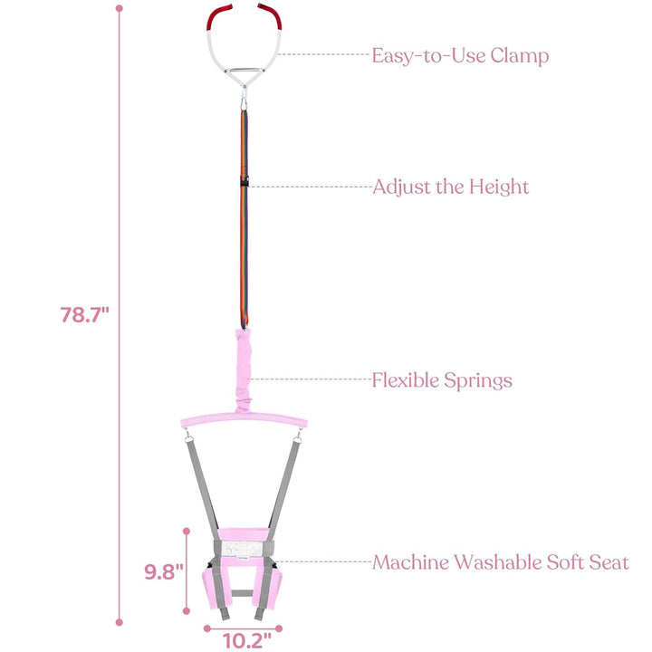 Baby Jumper, Baby Door Jumper Quick Set up and Easy-To-Use, Fun Bouncer for Active Play for Infant and Toddler, Pink