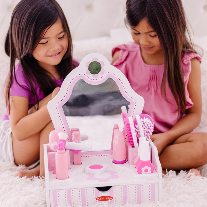 Wooden Beauty Salon Play Set with Vanity and Accessories (18 Pcs) - FSC Certified