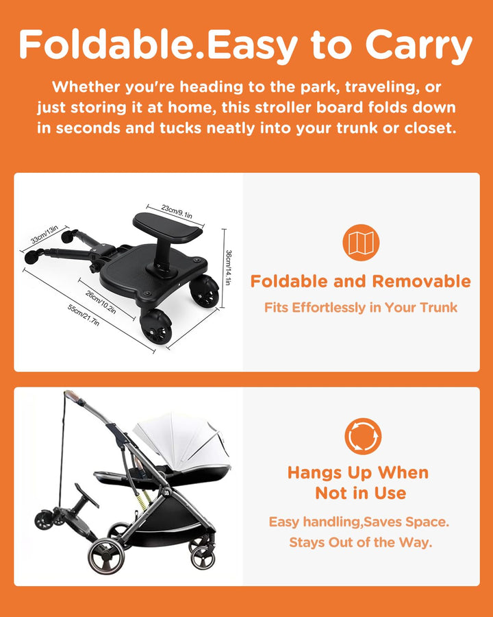 Universal Stroller Board - Stroller Attachment for Toddler to Ride,Detachable 2 In1 Sit and Stand Toddler Stroller Attachment,Holds Children up to 55 Lbs Stroller Seat Attachment.(Black)