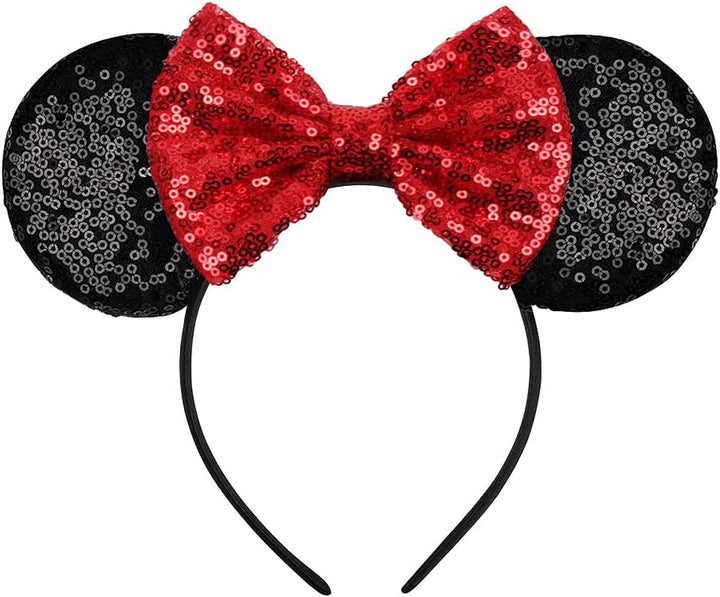 Mouse Ears, Sequin Mouse Ears Headband for Girls Women Halloween Birthday Party (Orange Bow)