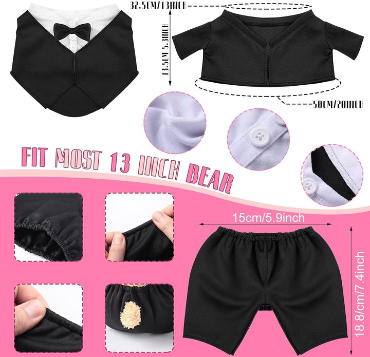 Set of Tuxedo Outfit, Bear Clothes Suitable for 13-15 Inch Stuffed Animal Clothes, Bear Accessories for Your Own Stuffed Animals on Weddings
