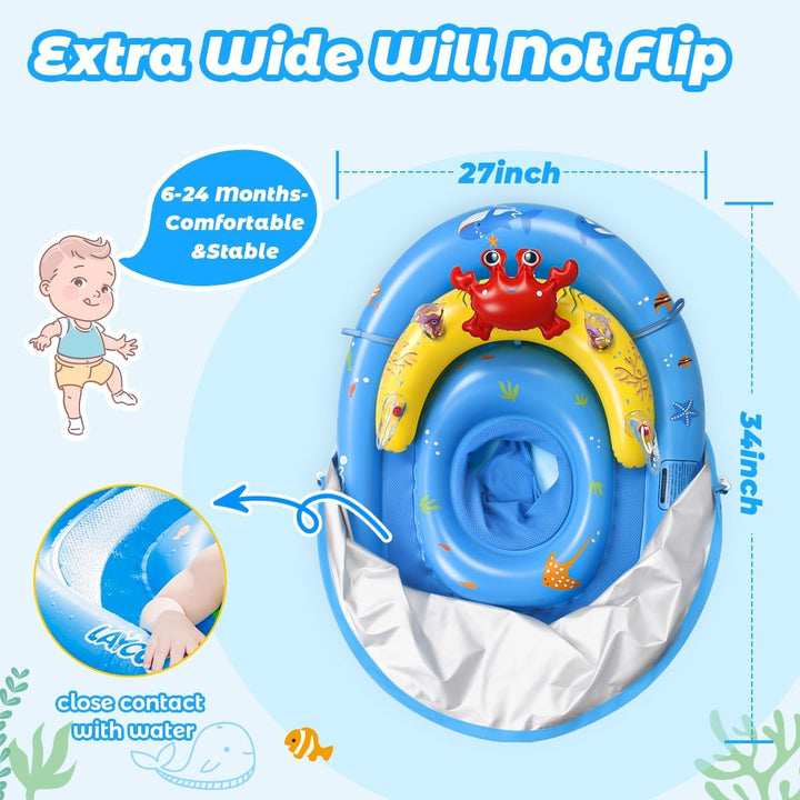 Baby Pool Float with UPF50+ Sun Protection Canopy and Toy Play Console for Infant, Toddler, Adjustable Safety Seat for 3-36 Months