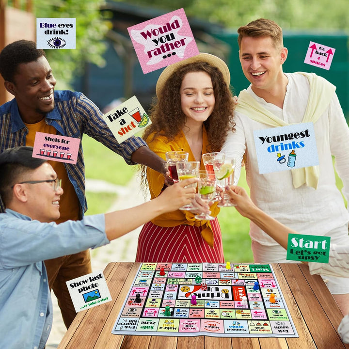 Drinking Board Games for Adults, Rubber Mat Drinking Board Game, Funny Party Interactive Drinking Games for Game Night, Birthday, Family Play or Any Occasion, Age 21+, 2-8 Players