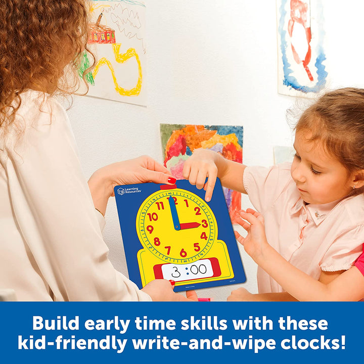 Write & Wipe Clocks Classroom Set - 25 Pieces, Ages 6+ Laminated Dry-Erase, Teaching Aids, Teacher Supplies, Learning Time,Back to School Supplies