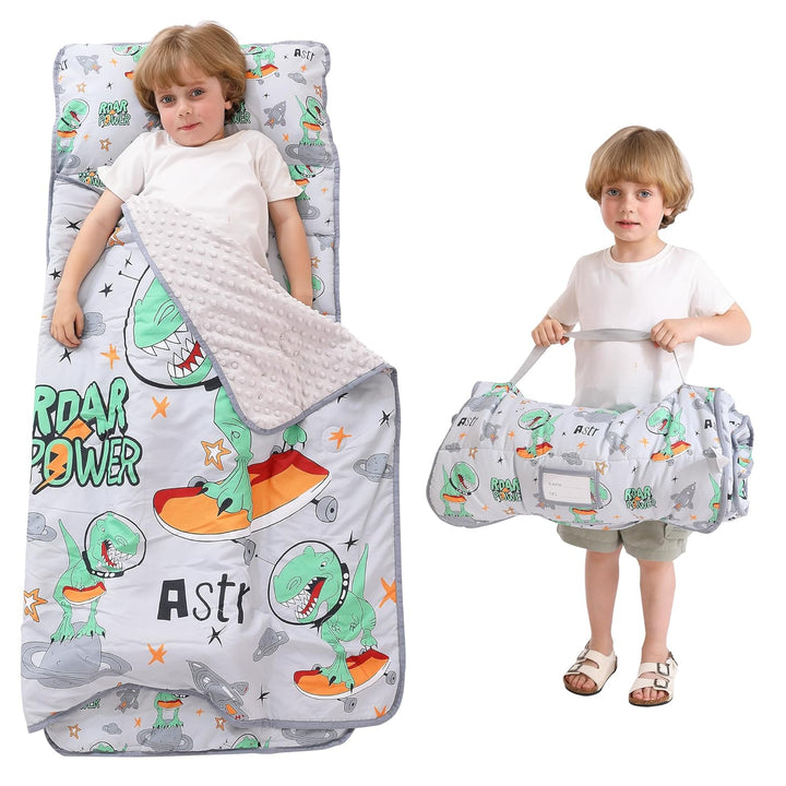 Toddler Kid Nap Mat for Preschool, Girls Pink Princess Slumber Bag, Daycare Sleeping Bag with Pillow and Blanket, Kindergarten Sleep Mat