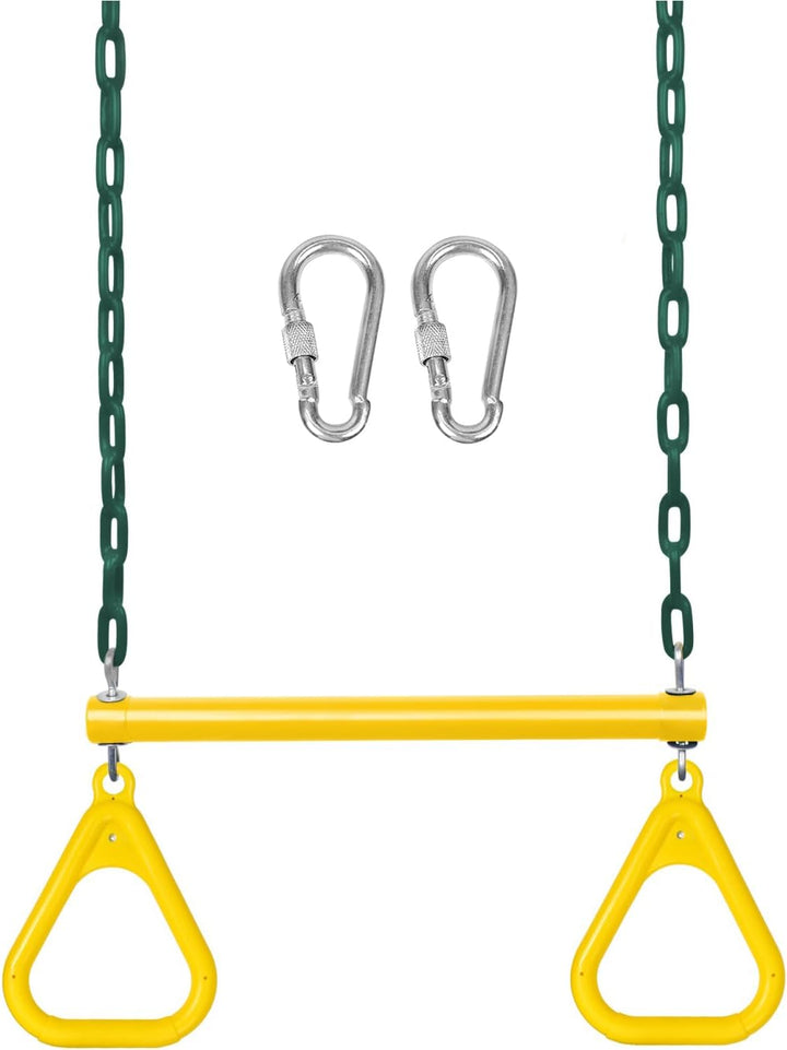 Gym Rings Trapeze Swing Bar 17", Heavy Duty 47" Chain Swing Set Accessories with Locking Carabiners, Monkey Bars for Backyard, Playground, Playroom