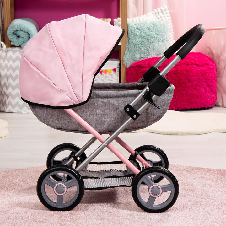 : 4-In-1 Toy Baby Doll Pram Stroller Cosy Set - Dolls up to 18" (Pink/Grey) | Baby Dolls | Pretend | Dress up | Accessory