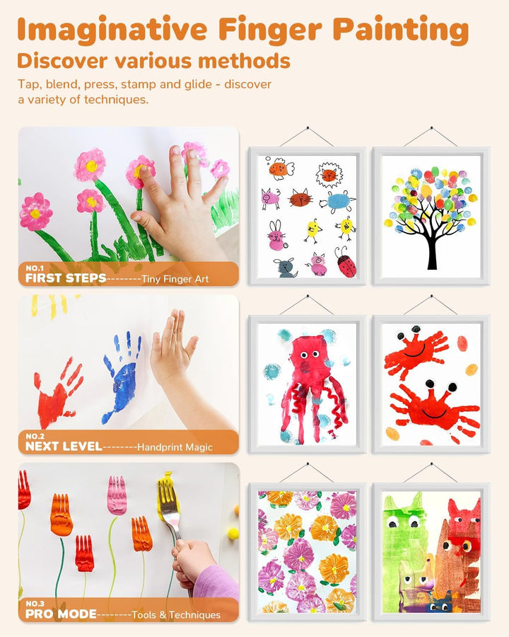 28 PCS Finger Paint, Washable Paint for Todllers 1-3, Non-Toxic 12 Vibrant Colors (1.22Fl Oz/36Ml ) , Palette, Apron, Brush, Eye Stickers, Baby Safe Paints for Hand and Feet, Safe Preschool Art Supplies for Kids