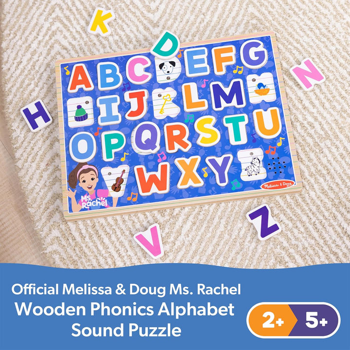 ® Ms. Rachel™ Wooden Phonics Alphabet Sound Puzzle with Light-Activated Sound Effects, 24-Piece Toddler Toys for Boys and Girls Ages 2+ Years - FSC Certified