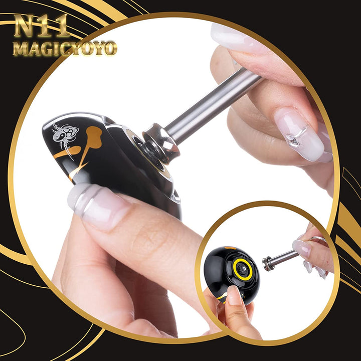 N11 Professional Unresponsive Yoyo N11 Dual Purpose Alloy Trick Yoyo Ball (Black with Golden) with Bag, Glove, 12 Yoyo Strings and Responsive Bearing Kit