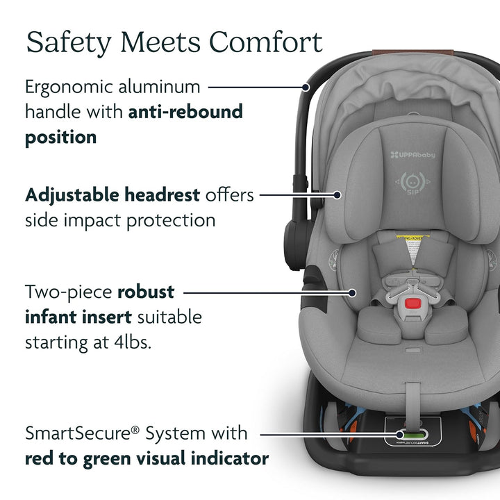 Aria Lightweight Infant Car Seat/Just under 6 Lbs for Easy Portability/Base with Load Leg + Infant Insert Included/Direct Stroller Attachment/Jake (Charcoal/Black Leather)