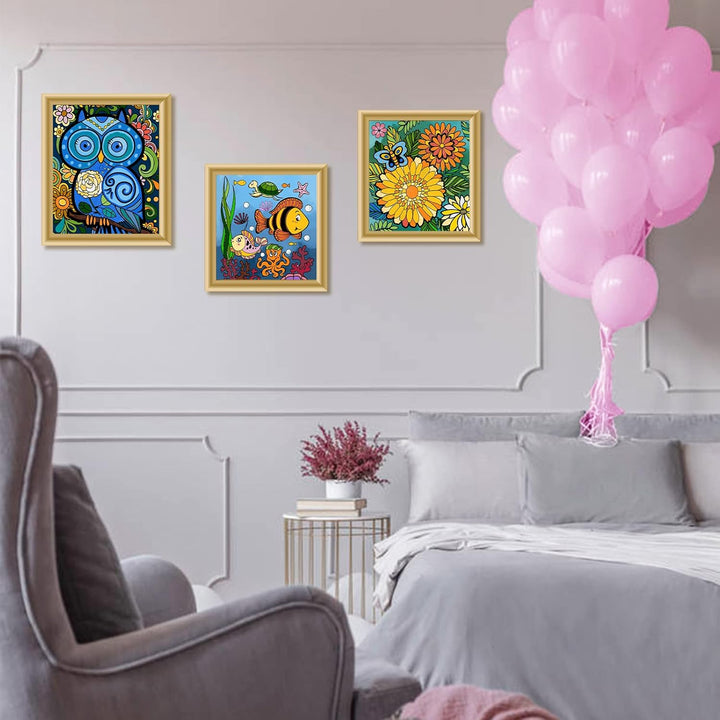 3 Pack Paint by Numbers for Kids Ages 8-12, Pre-Printed Acrylic Oil Painting, Includes (8X10, 8X9, 8X8 Inch) Framed Canvas with 30 Acrylic Paint Pots, 5 Brushes for Kids, Art Supplies for Kids 9-12