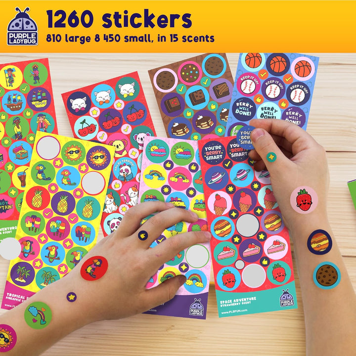 1260 Variety Scratch and Sniff Stickers - 15 Unique Scents - Fun and Motivational Rewards for Kids and Teachers Must Haves, Smelly Sticker for Classroom, & Back to School Gift
