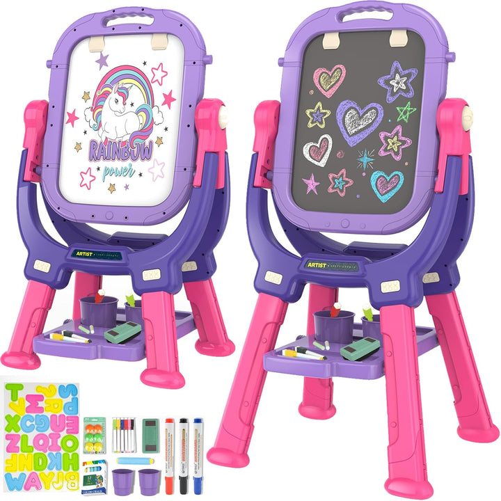 Easel for Kids, Rotatable Double Sided Adjustable Standing Art Easel with Drawing & Writing Accessories for Kids Boys and Girls (Red Blue)