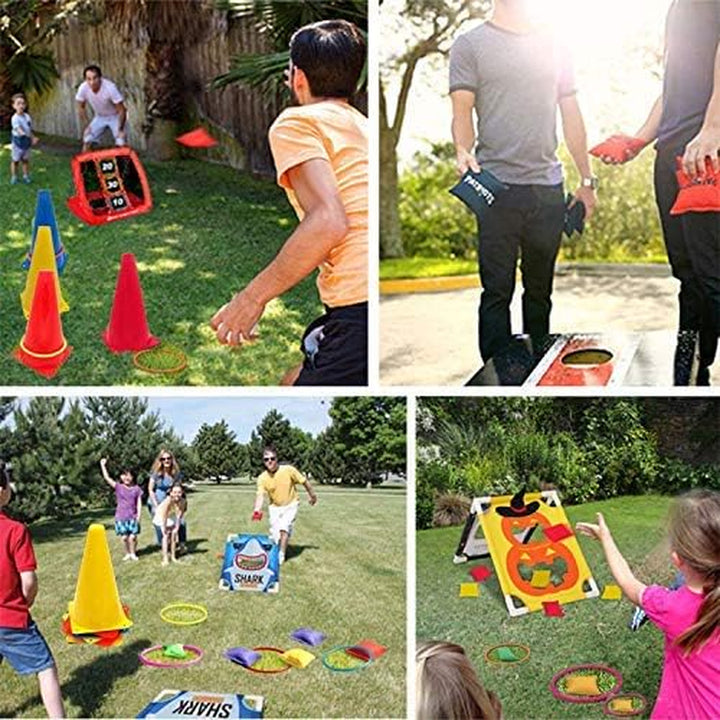 3 in 1 Carnival Games Set, Soft Plastic Cones Bean Bags Ring Toss Games for Kids Birthday Party Outdoor Games Supplies Combo Set