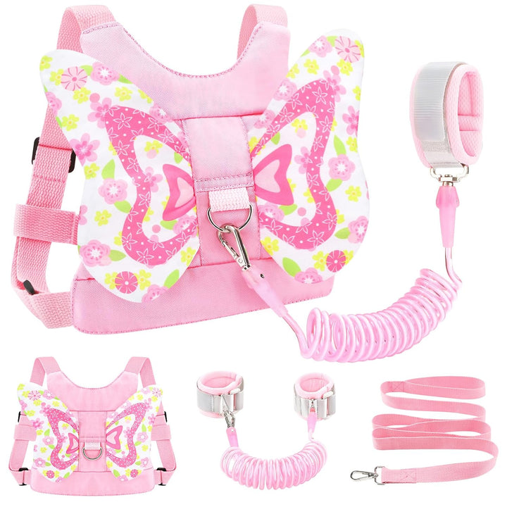 3 in 1 Toddler Harness Leashes + anti Lost Wrist Link, Kids Harness Children Leash for Girls, Child anti Lost Leash Baby Cute Harness Belt Strap Hold Kids Close While Walking