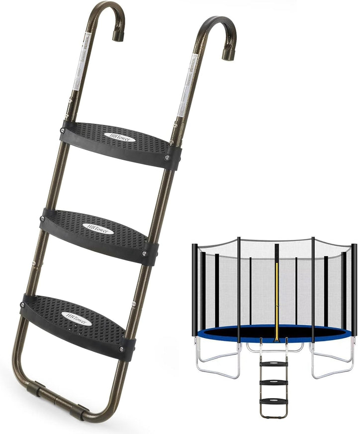 Trampoline Ladder, 3-Step Trampoline Steps with Horizontal Wide Steps, Skid-Proof Steps Universal Hook, UV Treated Steel, 220Lbs Capacity Trampoline Stairs Accessories for Kids/Children